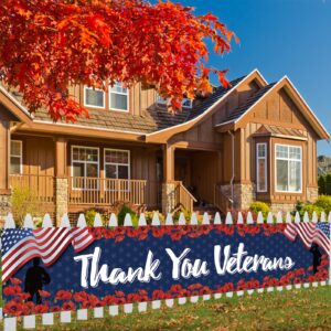 Veterans Day Decorations Thank You Veterans Banner for Fence Yard Lawn Red White Blue Patriotic Decor 4th of July Memorial Day Decorations and Supplies for Home Party