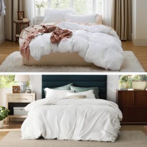 bedsure queen size duvet cover set - soft prewashed duvet cover & cooling lyocell cotton hybrid duvet cover bundle set