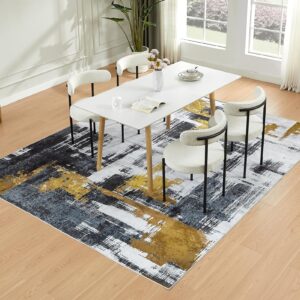 VK·LIVING Machine Washable Rug 5'x7' Abstract Washable Area Rugs for Living Room Non Slip Rugs for Bedroom Modern Woven Rug Boho Rug Soft Carpet Kitchen Dining Rugs Home Decor Office Rug (Black)