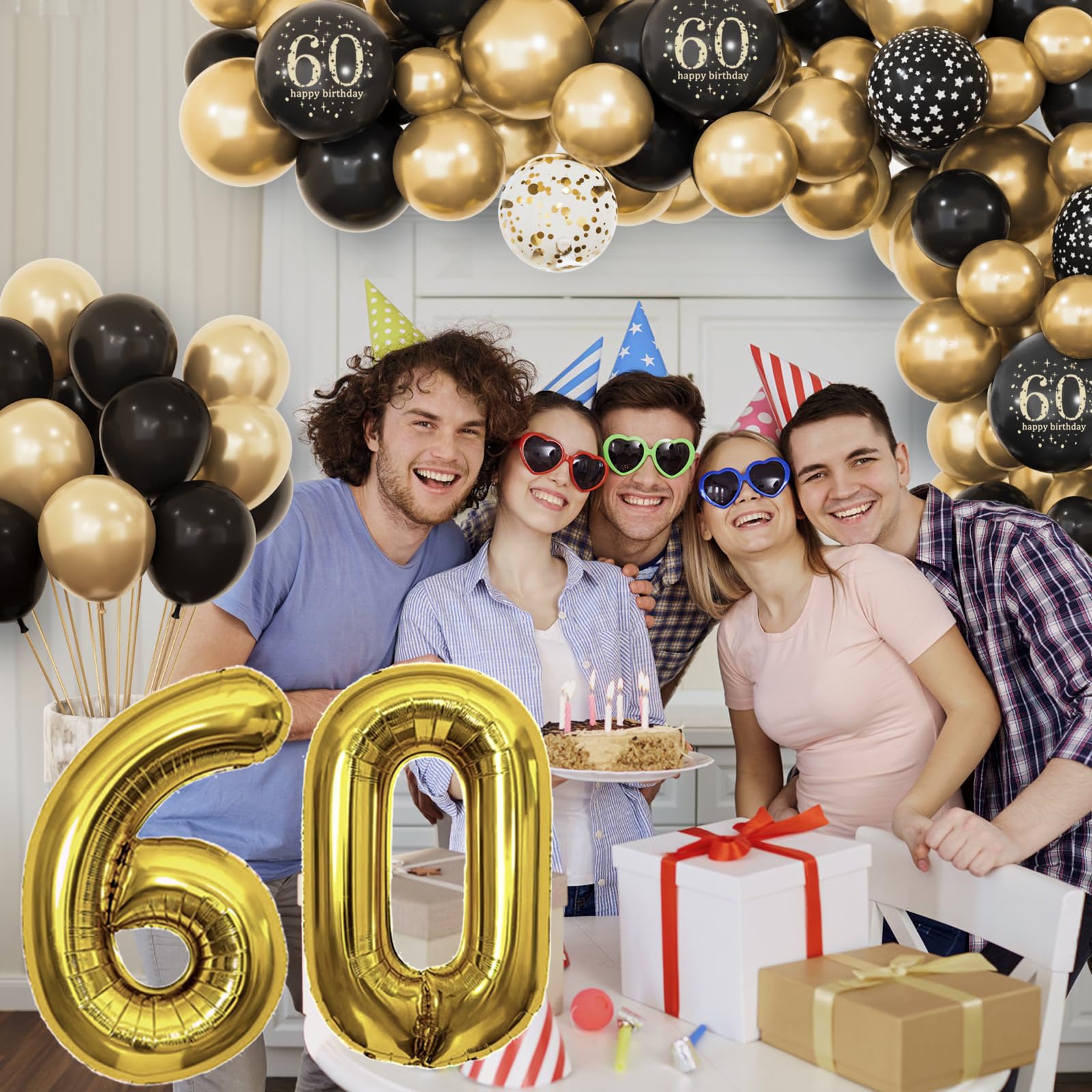 60th Birthday Decorations for Men Women, Black and Gold 60th Birthday Balloons Set Party Decorations with Happy 60th Birthday Decorations Banner，Black Gold Decor for 60th Birthday Party