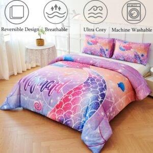 ZRNBAST Twin Size Mermaid Tail Comforter Set for Girls 3 Pcs Purple Orange Blue Bedding Set for Kids Soft Lightweight Gradient Glitter Bed Set for All Season(Twin, Orange)