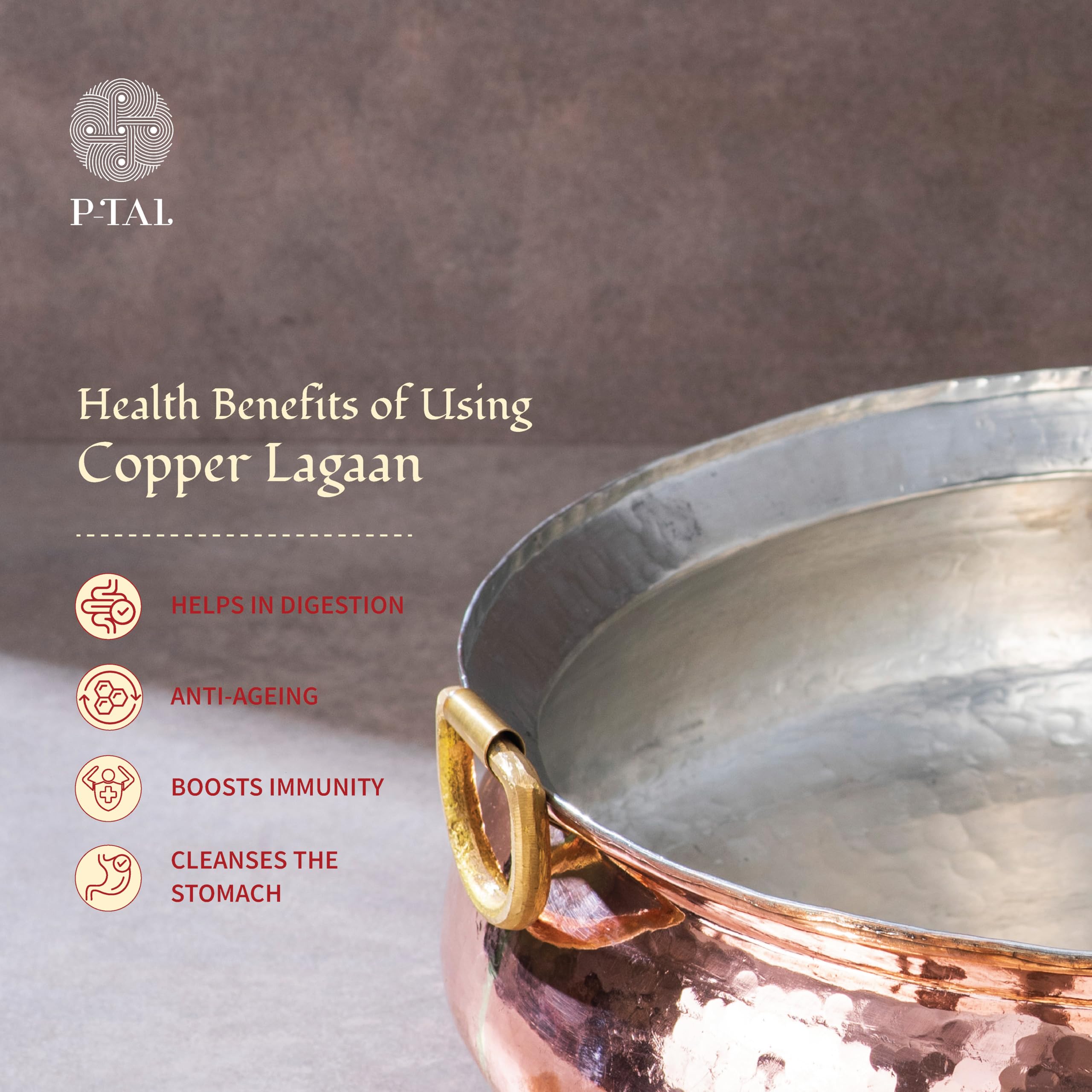 P-TAL Copper Hammered Lagaan | Cookware and Serveware | Pure Copper for Ayurvedic Health Benefits