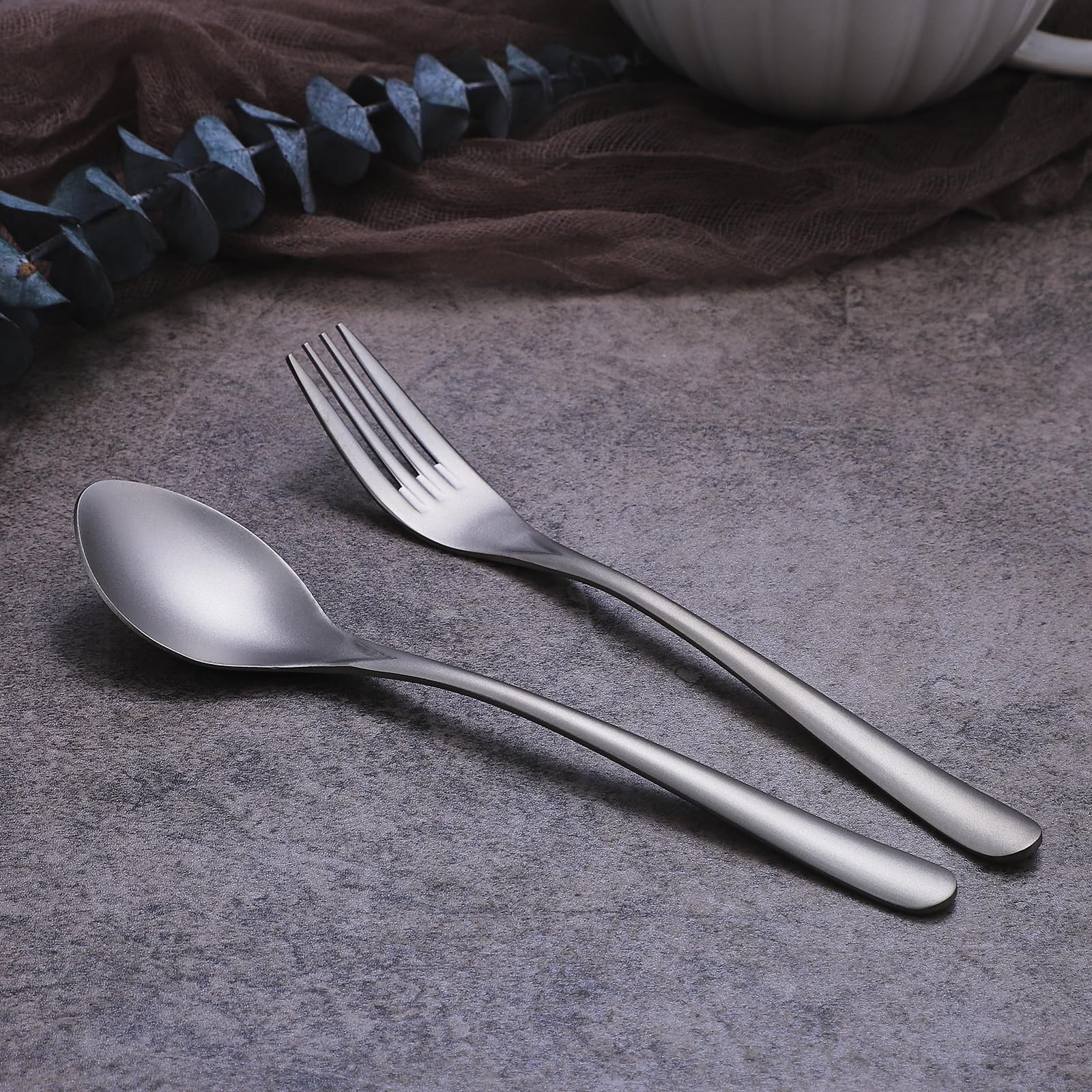 Zerophilo Titanium Cutlery Set, Lightweight Flatware, Modern Design, Dishwasher Safe, Service for 1 (2)