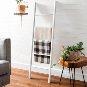 dwvo 4.8ft poly lumber wall leaning blanket ladders quilt towel display rack shelf holder, hips water resistant rack rustic farmhouse (white)