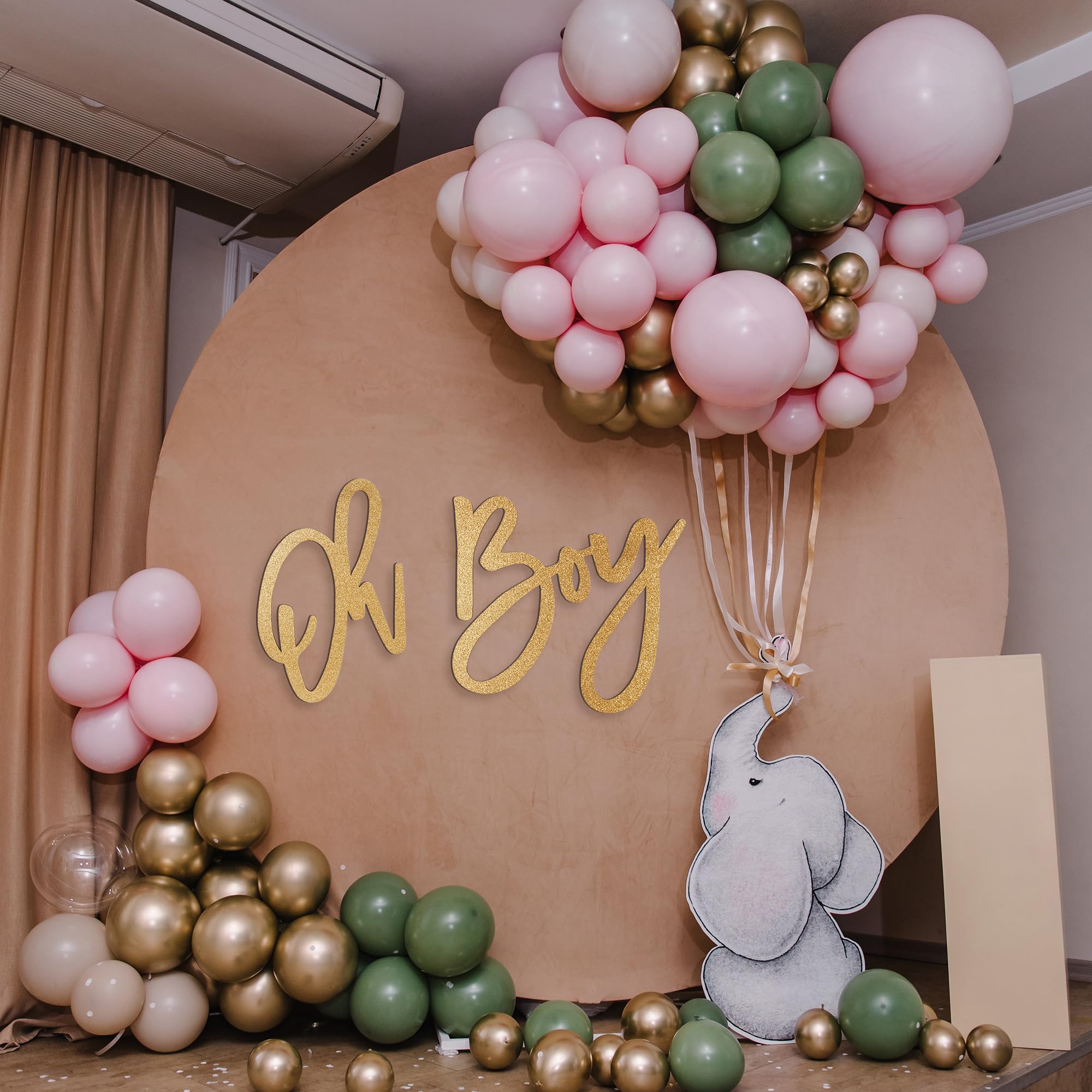 OH BOY Sign (Wooden/Gold) for Baby Shower Decorations，Party Banner, Gender Reveal, Baby Announcements, 1st Birthday Party, and Backdrop Wall Photo Prop