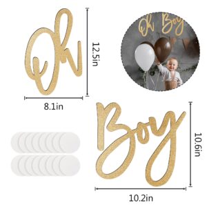 OH BOY Sign (Wooden/Gold) for Baby Shower Decorations，Party Banner, Gender Reveal, Baby Announcements, 1st Birthday Party, and Backdrop Wall Photo Prop