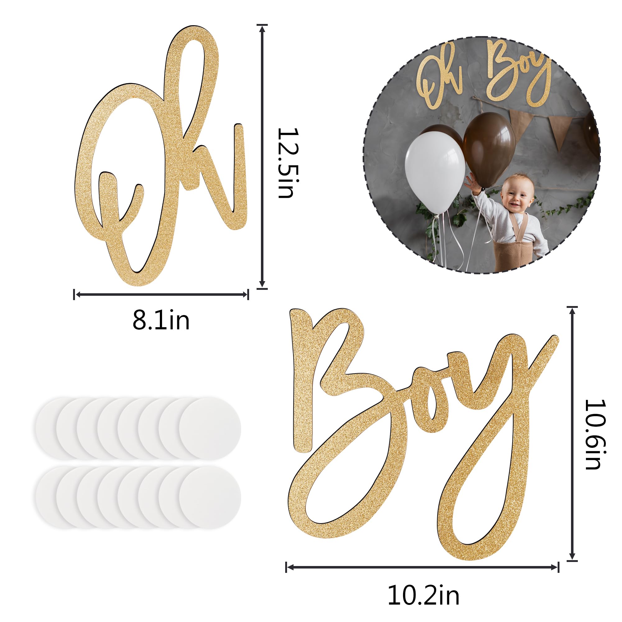 OH BOY Sign (Wooden/Gold) for Baby Shower Decorations，Party Banner, Gender Reveal, Baby Announcements, 1st Birthday Party, and Backdrop Wall Photo Prop