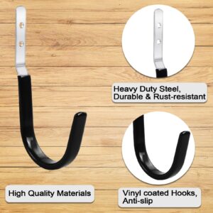 Heavy Duty J Hooks for Hanging, Garage Utility Hooks Wall Mount, Steel Anti-Slip Garage Storage Hooks, 4 Pack Folding Chair Hooks, Heavy Duty Wall Hooks for Hanging Bikes Hose Cord, Garden Tools