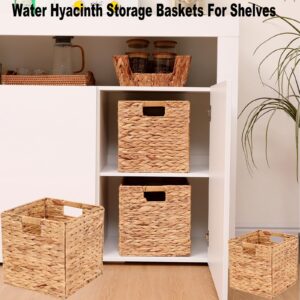 LYJWOO6D Wicker Storage Cubes Wicker Storage Baskets Rectangular Laundry Organizer Totes for Shelves,Foldable Handwoven Water Hyacinth Storage Baskets for Organizing Set of 2 Pcs,11x11x11inch