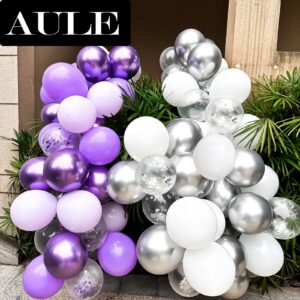 AULE Metallic Purple and Premium Latex Lavender Lilac Balloons 60 Pack 12inches and Purple Confetti Balloons with Purple Ribbons Set for Birthday Bridal Shower Wedding Party Decorations