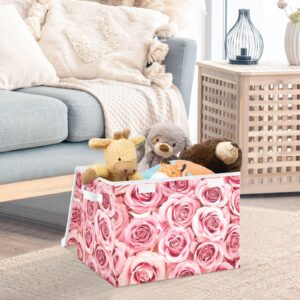 MFTJYO Storage Bin with Lid Pink Rose Flower Foldable Storage Box Washable Fabric Storage Cubes Bin Organizer Basket Closet for Home Bedroom Closet Nursery Office