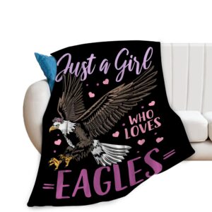 bald eagles blanket for girls woman just a girl who loves eagles throw blanket soft warm fleece flannel eagle animal theme decor blanket gifts for kids adults couch sofa bed 50"x40"