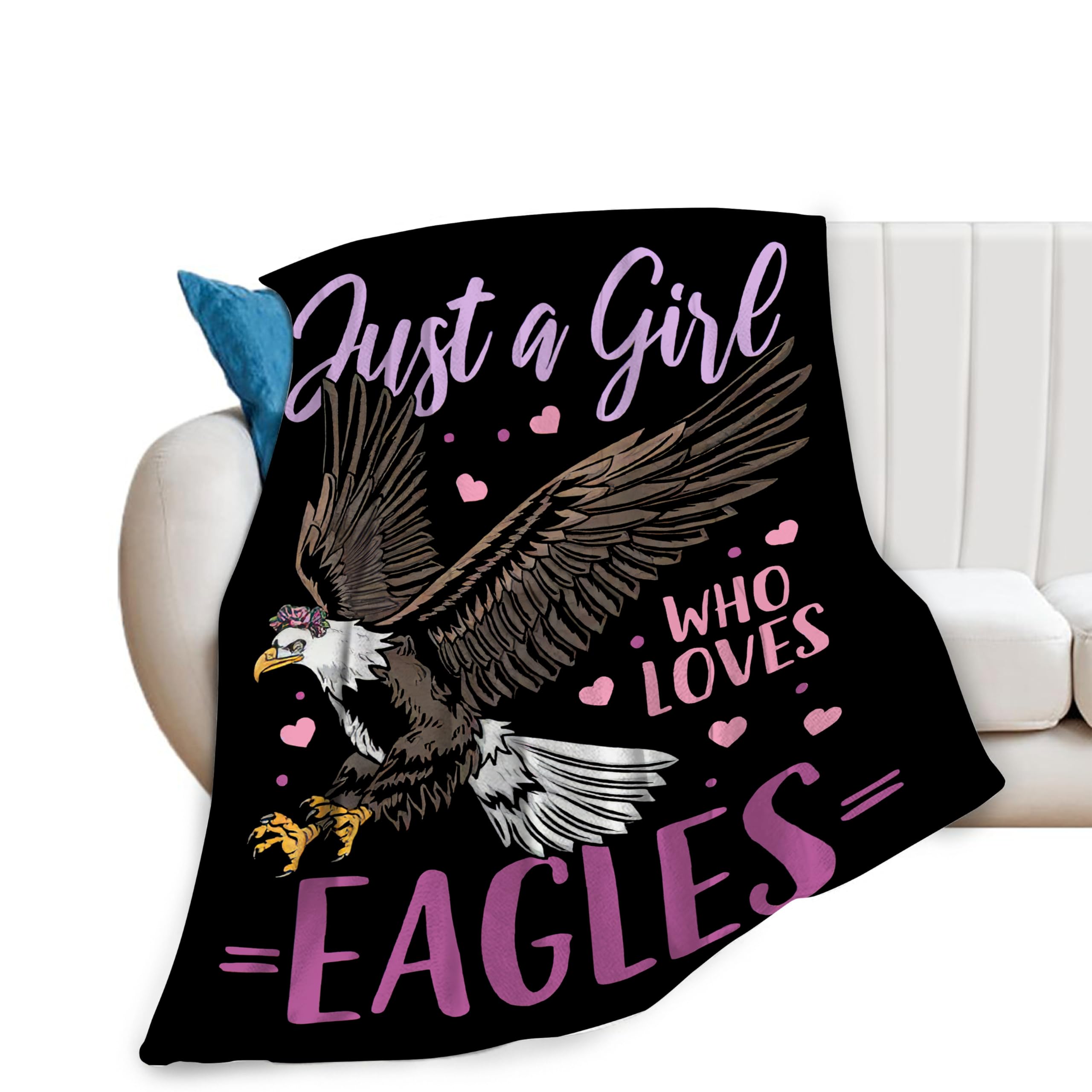 Bald Eagles Blanket for Girls Woman Just A Girl Who Loves Eagles Throw Blanket Soft Warm Fleece Flannel Eagle Animal Theme Decor Blanket Gifts for Kids Adults Couch Sofa Bed 50"X40"