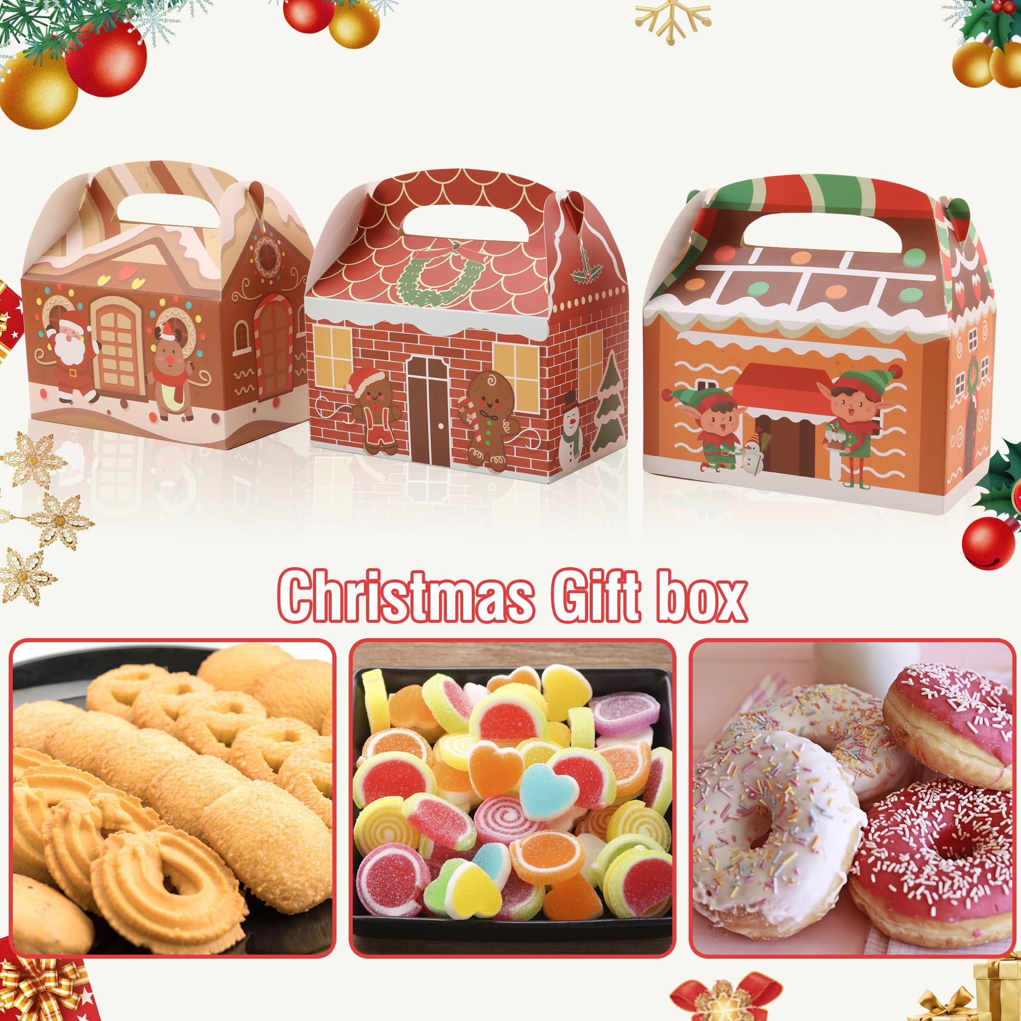 SAITI 24 Pieces Christmas Cookie Boxes Christmas Gift Boxes, 3D Christmas Treat Gift Wrap Boxes for Holiday Xmas Goody Gift Christmas Cardboard Gifts Boxes Party Favors