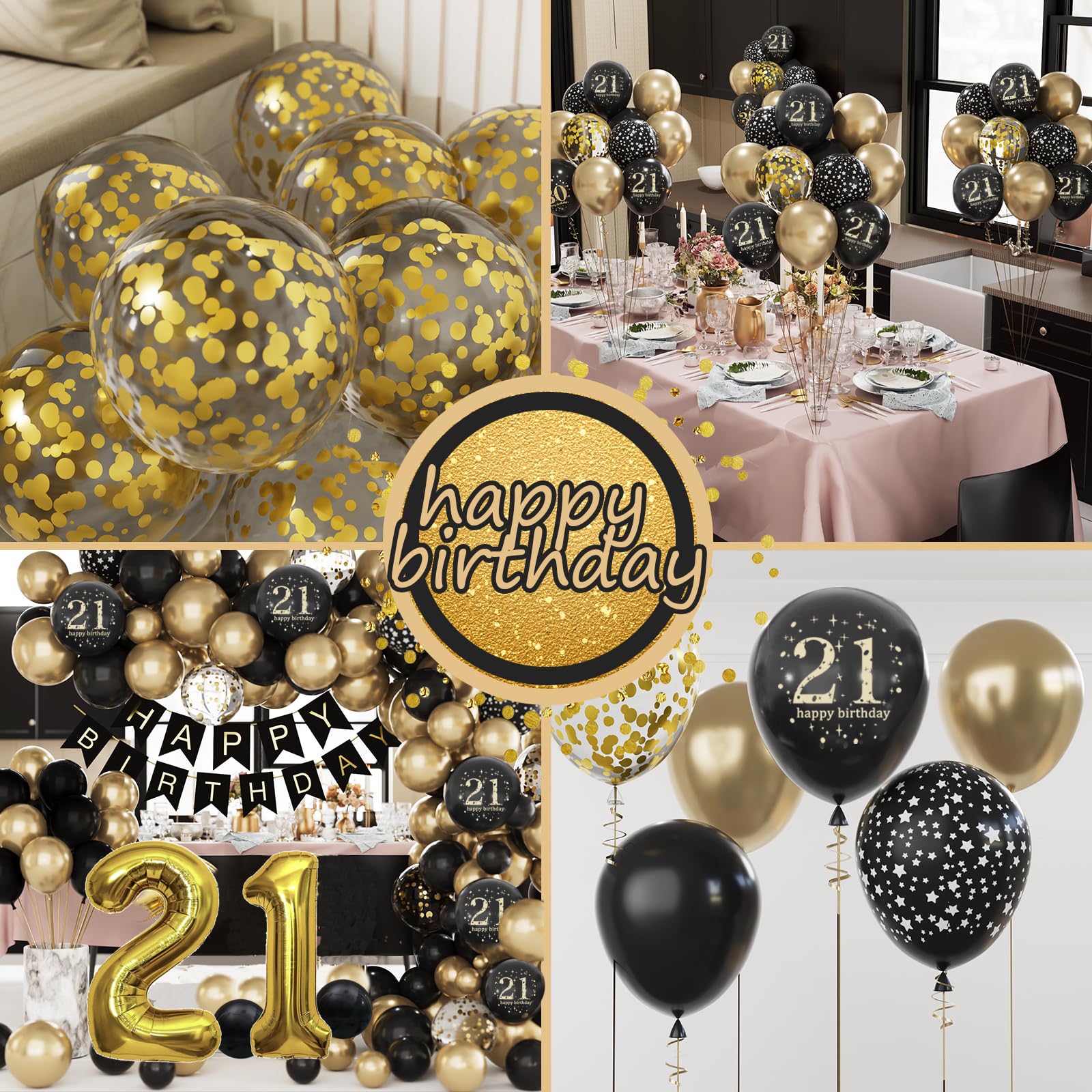 21st Birthday Decorations for Man Her , Black and Gold 21st Birthday Balloons Set Party Decorations with 21st Happy Birthday Banner，Black and Gold for Boys Girls 21 Birthday Party Supplies