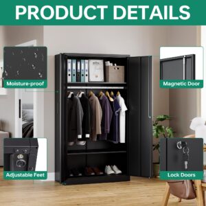 Letaya Metal Wardrobe Cabinets with Lock,Clothing Locker 72" X 36" X 18" Storage Cabinets for Home Room,Fire Department, School, Employee,Gym,Government (Black)