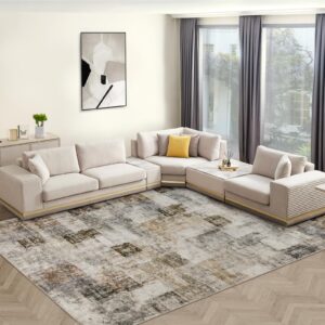 area rug living room rugs 8x10 washable: soft modern abstract fluffy rug with non-slip backing, indoor plush throw rug large accent carpet for bedroom dining room nursery - beige/gray