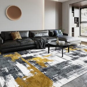 VK·LIVING Machine Washable Rug 5'x7' Abstract Washable Area Rugs for Living Room Non Slip Rugs for Bedroom Modern Woven Rug Boho Rug Soft Carpet Kitchen Dining Rugs Home Decor Office Rug (Black)