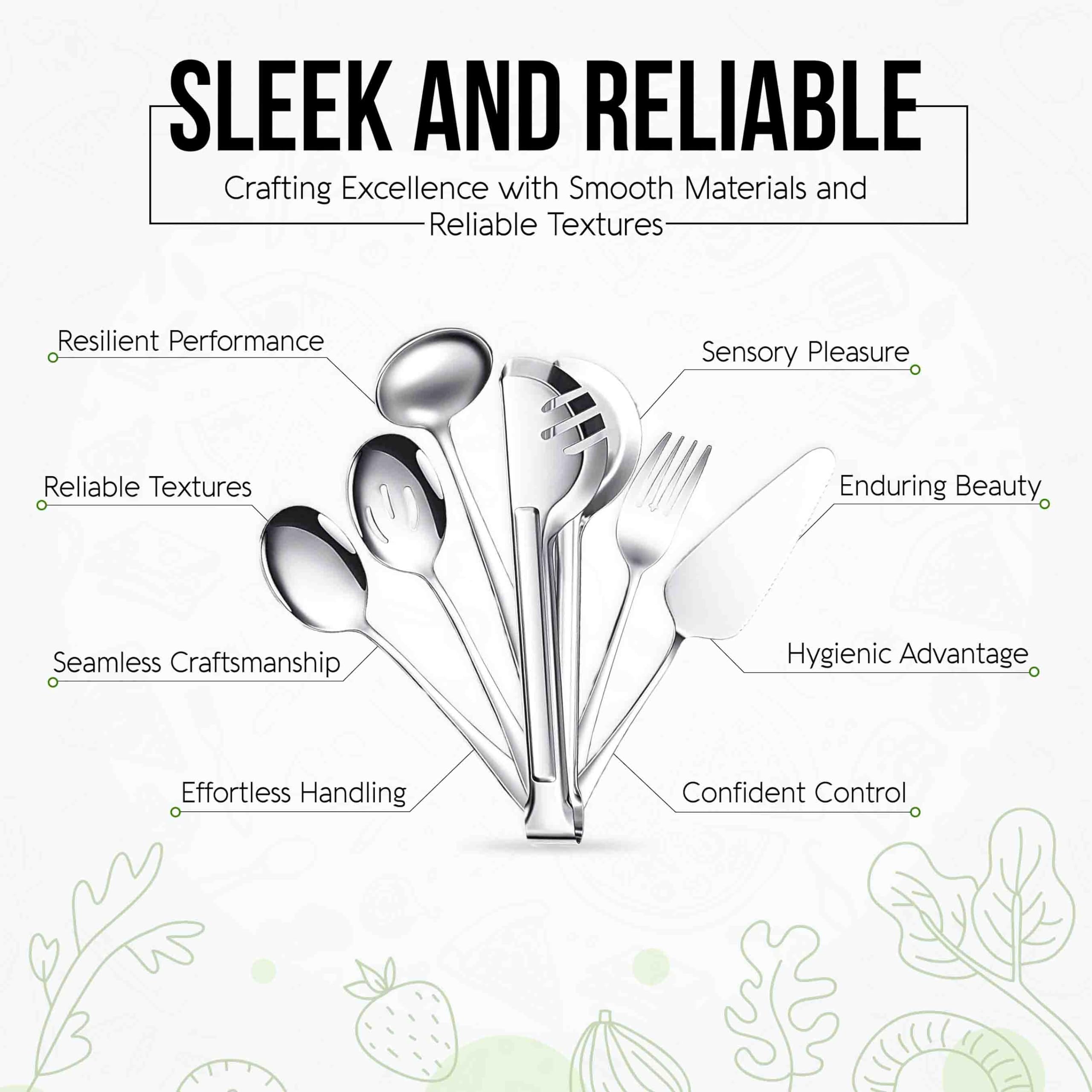 NEXNEOM Serving Utensils Set 10 Pcs - Stainless Steel Silver Serving Utensils with Stunning Mirror-Finish - Lightweight, Rust-Resistant & Easy Maintenance - Ideal Serving Spoons for Parties & Wedding