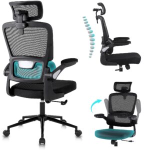 ergonomic office desk chair - breathable mesh high back computer chair with flip-up armrests, comfortable lumbar support executive swivel chair, home office ergonomic desk chair (black)