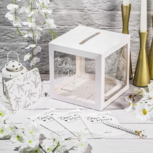 Pajean 50 Pcs Greenery Share a Memory Card for Celebration of Life Memory Cards Box with Transparent Windows Memory Box for Funeral Wedding Birthday Graduation Bridal Shower Guest Card Ideas (White)