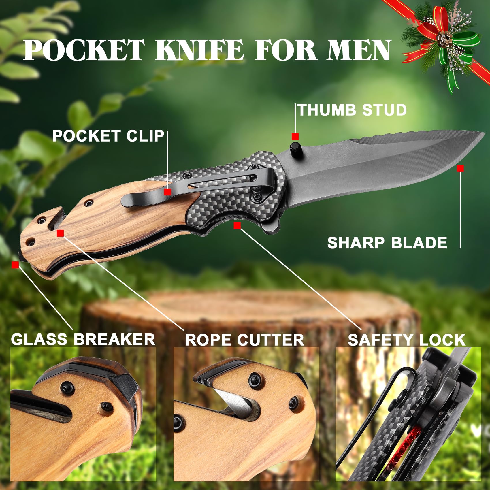 ZAVIT Fathers Day Gift, Pocket Knife for Men, Gifts for Men, Dad, Husband, Father, Grandpa, Uncle, Birthday Gifts, Christmas Unique Gifts Idea, Men Stocking Stuffers