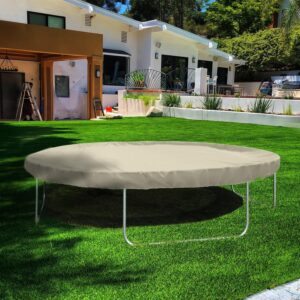 Bynbbur 11 FT Round Patio Furniture Cover Outdoor Table Chair Set Covers Car Cover Trampoline Cover Wire Rope Hemmed All Edges, Waterproof Cover for Outdoor Furniture Set (Beige)