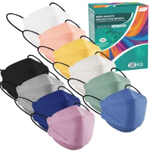 xdx kn95 face masks 100 pack, 5 layers breathable comfortable kn95 masks for adults women men, 10 colors masks disposable individually wrapped