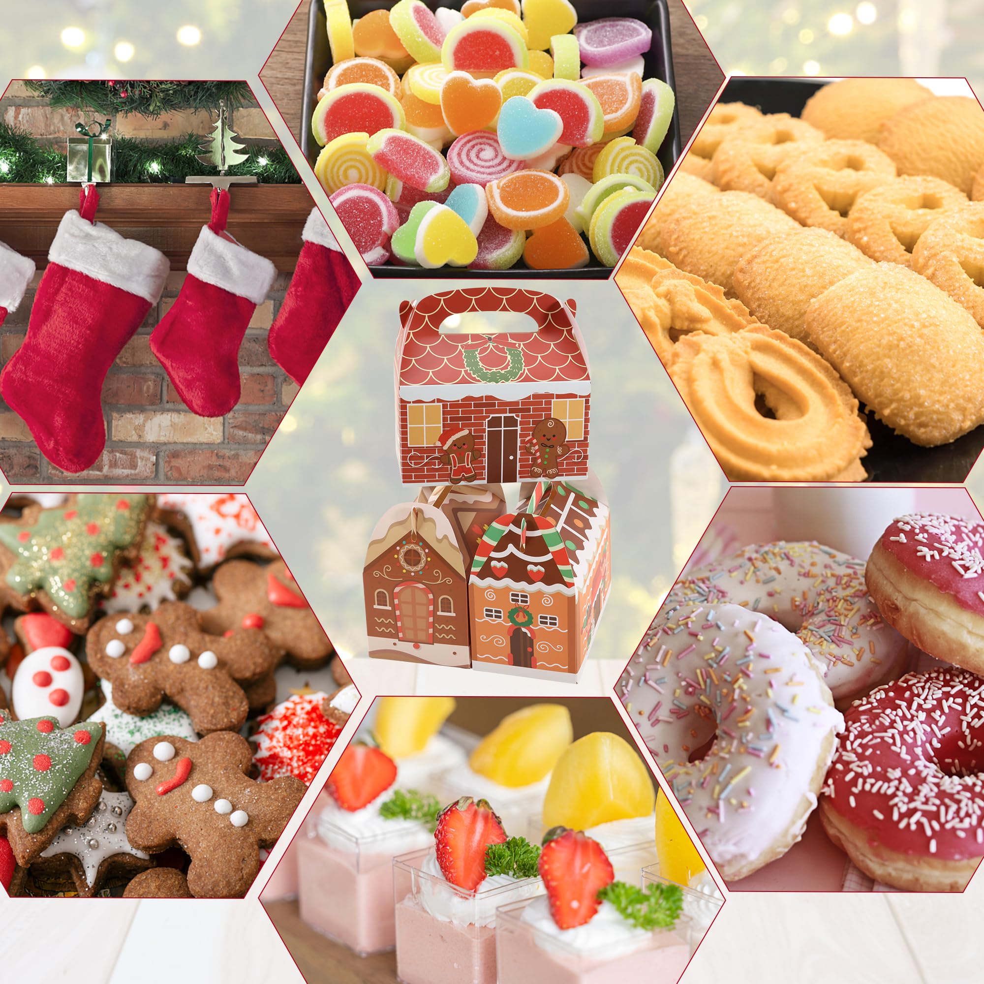 SAITI 24 Pieces Christmas Cookie Boxes Christmas Gift Boxes, 3D Christmas Treat Gift Wrap Boxes for Holiday Xmas Goody Gift Christmas Cardboard Gifts Boxes Party Favors