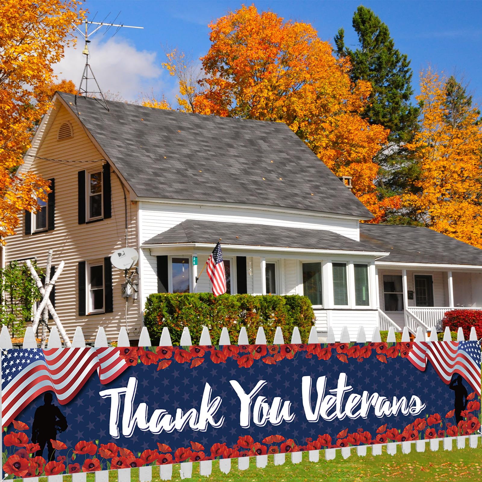 Veterans Day Decorations Thank You Veterans Banner for Fence Yard Lawn Red White Blue Patriotic Decor 4th of July Memorial Day Decorations and Supplies for Home Party