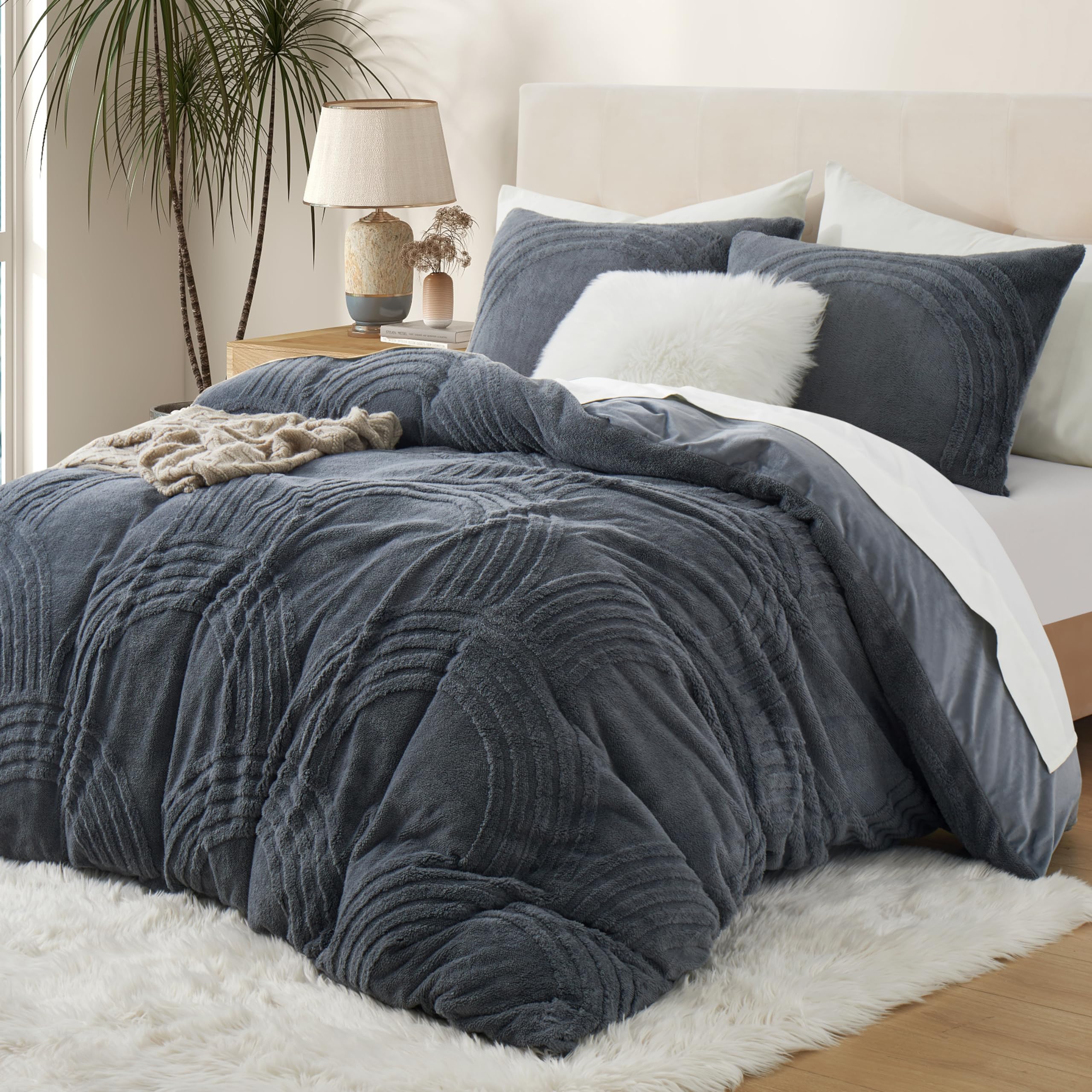 Oli Anderson Fluffy Duvet Cover Set Queen Size, 3 Pieces Tufted Plush Shaggy Comforter Cover, Ultra Soft Warm Fuzzy Faux Fur Bedding Sets, Grey (1 Duvet Cover + 2 Pillowcases)