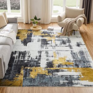 vk·living machine washable rug 5'x7' abstract washable area rugs for living room non slip rugs for bedroom modern woven rug boho rug soft carpet kitchen dining rugs home decor office rug (black)