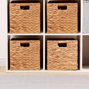 LYJWOO6D Wicker Storage Cubes Wicker Storage Baskets Rectangular Laundry Organizer Totes for Shelves,Foldable Handwoven Water Hyacinth Storage Baskets for Organizing Set of 2 Pcs,11x11x11inch