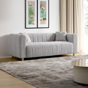 gefayluo 81.89" Teddy Fabric Large Modern Sofa with Gold Metal Legs,3 Seater Upholstered Sofa Love Seats Furniture for Living Room,Bedroom, Apartment