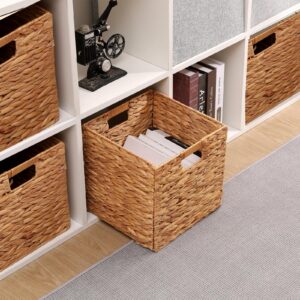 LYJWOO6D Wicker Storage Cubes Wicker Storage Baskets Rectangular Laundry Organizer Totes for Shelves,Foldable Handwoven Water Hyacinth Storage Baskets for Organizing Set of 2 Pcs,11x11x11inch