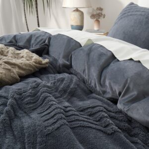 Oli Anderson Fluffy Duvet Cover Set Queen Size, 3 Pieces Tufted Plush Shaggy Comforter Cover, Ultra Soft Warm Fuzzy Faux Fur Bedding Sets, Grey (1 Duvet Cover + 2 Pillowcases)