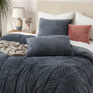 Oli Anderson Fluffy Duvet Cover Set Queen Size, 3 Pieces Tufted Plush Shaggy Comforter Cover, Ultra Soft Warm Fuzzy Faux Fur Bedding Sets, Grey (1 Duvet Cover + 2 Pillowcases)