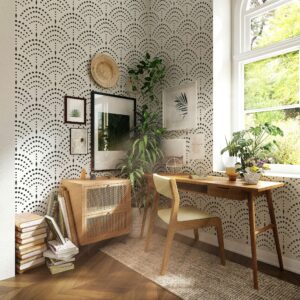 STENCILOGY® / KARASU - 23.6" x 39.4" XL Wall Stencil, Vintage Sashiko Stencil, Large Allover Wall Stencils for Painting, Large Ethnic Geometric Wall Stencil