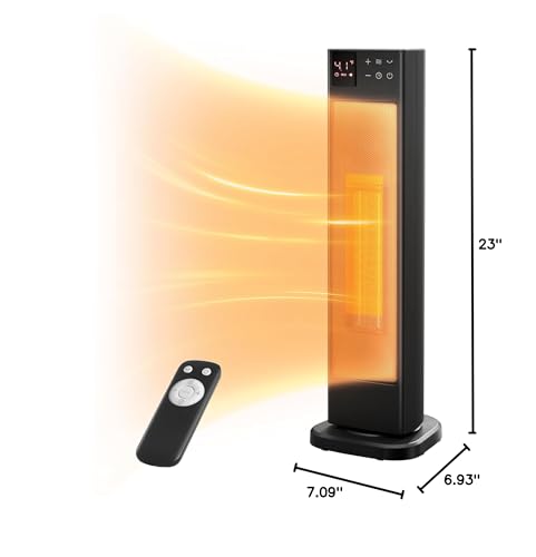 PELONIS Oscillating Ceramic Tower Indoor Space Heater for Home with Oscillation, Programmable Thermostat & ECO Mode, 12H Timer & Remote Control, Safety Protection, 23 Inches, 1500W, PHF15RSAPH23