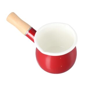 500ML Home Enamel Milk Pan With Wooden Handle, Small Enamel Saucepan Butter Warmer Cookware Pan Sauce Pan Kitchen Tool