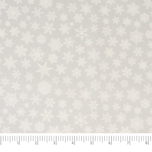 SINGER Print Fabric, 100% Cotton, Christmas Snowflakes ON Grey