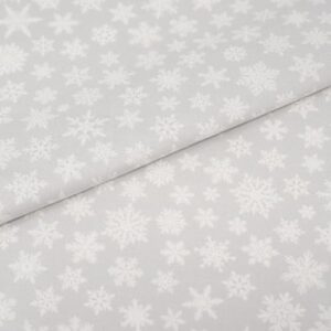 SINGER Print Fabric, 100% Cotton, Christmas Snowflakes ON Grey