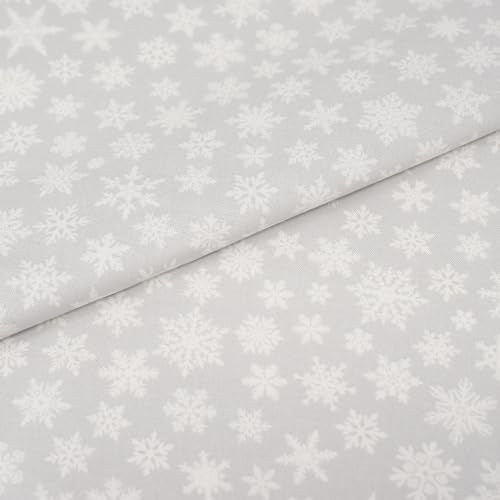 SINGER Print Fabric, 100% Cotton, Christmas Snowflakes ON Grey