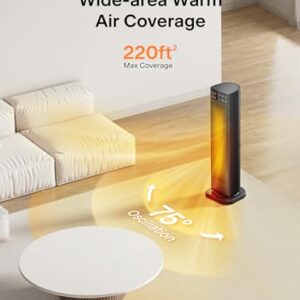 PELONIS Oscillating Ceramic Tower Indoor Space Heater for Home with Oscillation, Programmable Thermostat & ECO Mode, 12H Timer & Remote Control, Safety Protection, 23 Inches, 1500W, PHF15RSAPH23