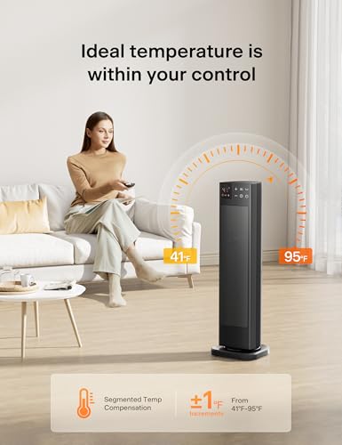 PELONIS Oscillating Ceramic Tower Indoor Space Heater for Home with Oscillation, Programmable Thermostat & ECO Mode, 12H Timer & Remote Control, Safety Protection, 23 Inches, 1500W, PHF15RSAPH23