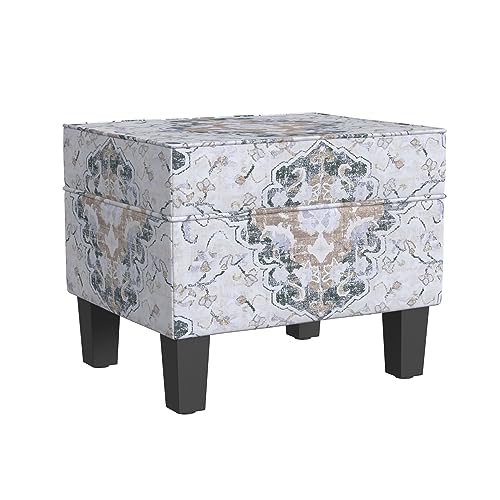 HomePop Home Decor |K7646-A862 | Upholstered Modern Rectangular Storage Ottoman | Hinged Lid Ottoman with Storage for Living Room & Bedroom, Antiqued Ebony Cream