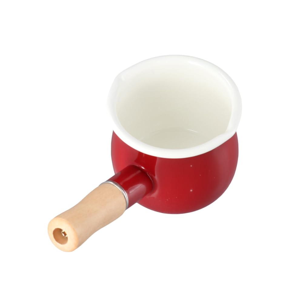 500ML Home Enamel Milk Pan With Wooden Handle, Small Enamel Saucepan Butter Warmer Cookware Pan Sauce Pan Kitchen Tool