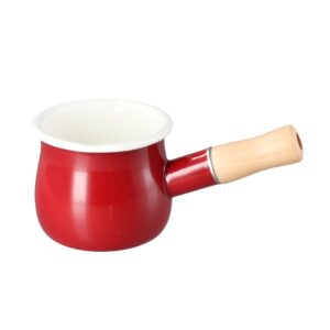 500ml home enamel milk pan with wooden handle, small enamel saucepan butter warmer cookware pan sauce pan kitchen tool