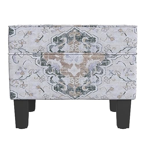 HomePop Home Decor |K7646-A862 | Upholstered Modern Rectangular Storage Ottoman | Hinged Lid Ottoman with Storage for Living Room & Bedroom, Antiqued Ebony Cream