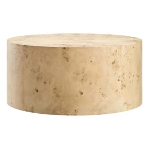 modway eei-6274-nab cosmos 35" round burl wood coffee table, natural burl